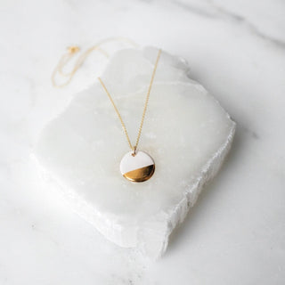 Gold Dipped Disc Necklace - White