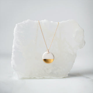 Gold Dipped Disc Necklace - White