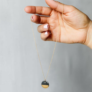 Gold Dipped Disc Necklace - Matte Black