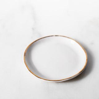Gold Rim Ring Dish - White