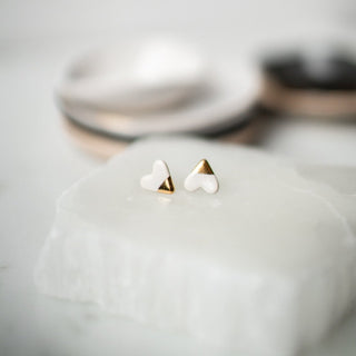 Gold Dipped Heart Studs - White