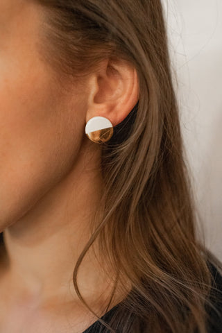 Gold Dipped Disc Studs - White