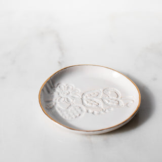 Gold Rim Lace Ring Dish - White
