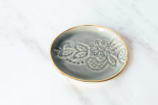 Gold Rim Lace Ring Dish - Moss