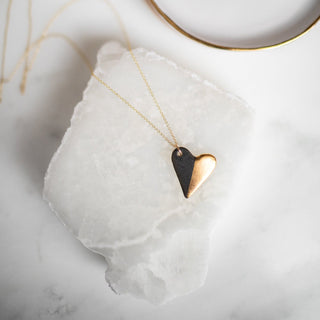 Gold Dipped Heart Necklace - Matte Black