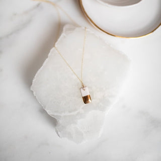 Gold Dipped Bar Necklace - White