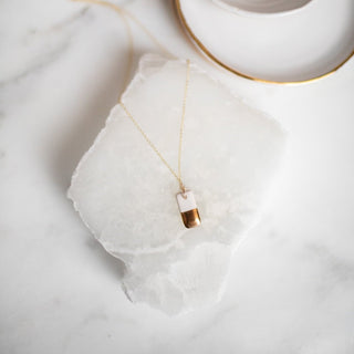 Gold Dipped Bar Necklace - White