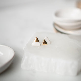 Gold Dipped Triangle Studs in White