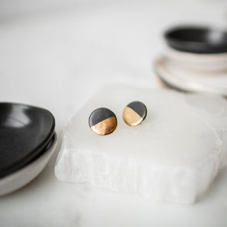 Gold Dipped Disc Studs in Matte Black