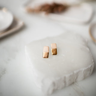 Gold Dipped Bar Studs - Blush