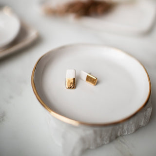 Gold Dipped Bar Studs - White