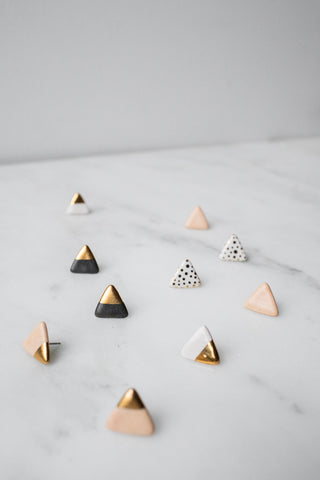 Gold Dipped Triangle Studs in White