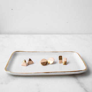 Gold Dipped Bar Studs in Nude Blush