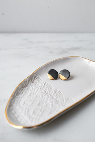 Gold Dipped Disc Studs in Matte Black