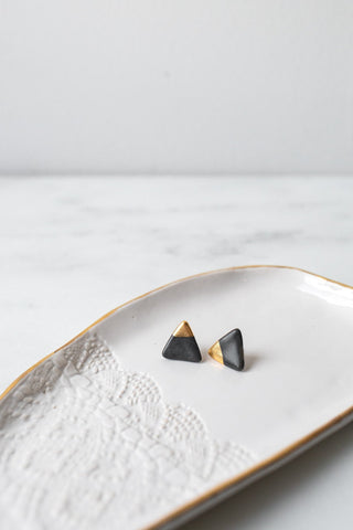Gold Dipped Triangle Studs in Matte Black