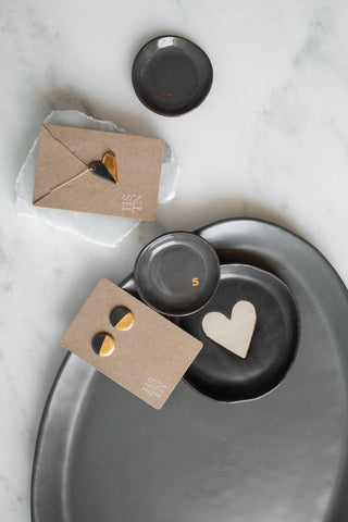 Gold Dipped Disc Studs - Matte Black