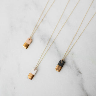 Gold Dipped Bar Necklace - White