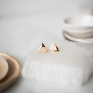 Gold Dipped Triangle Studs - Blush