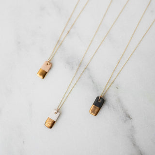 Gold Dipped Bar Necklace - Matte Black