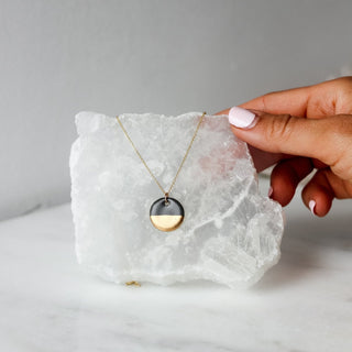 Gold Dipped Disc Necklace - Matte Black