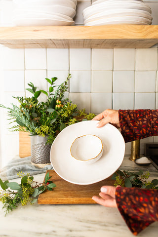 Chip & Dip Bowl - White & Gold
