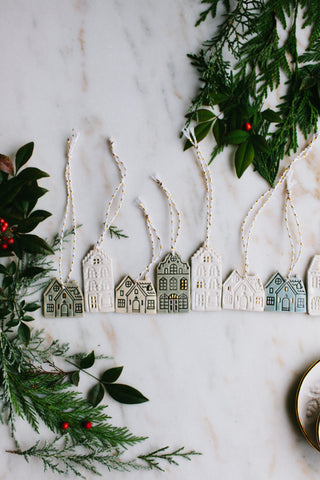 10 pc Christmas Village Ornament Set