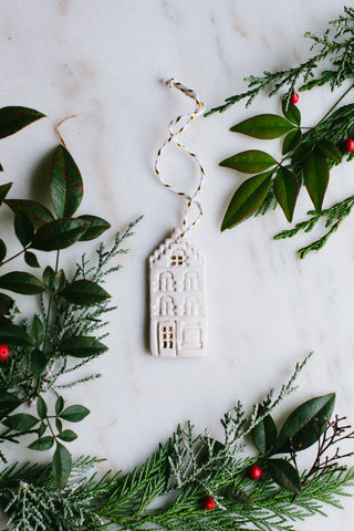 3 pc Christmas Cottage Ornament Set