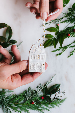 3 pc Christmas Cottage Ornament Set