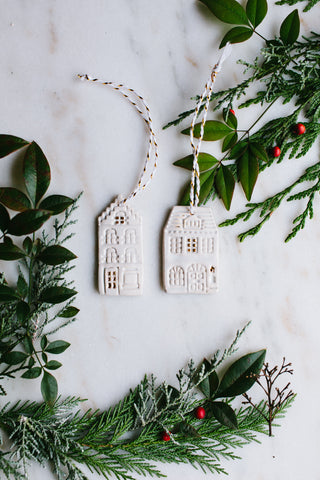 Winter Cottage Ornament in White