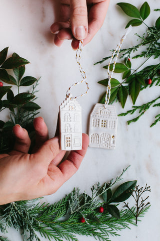 Gingerbread Brownstone Ornament In White