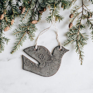 Gunmetal Dove Ornament - Lace