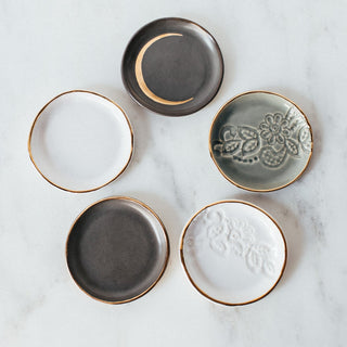 Gold Rim Lace Ring Dish - Moss
