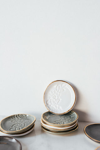 Gold Rim Lace Ring Dish - White