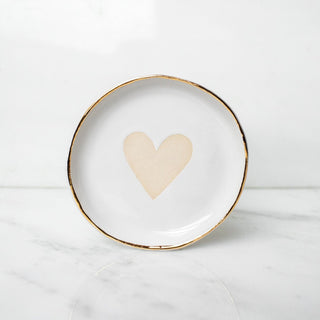 Gold Rim Heart Ring Dish - White