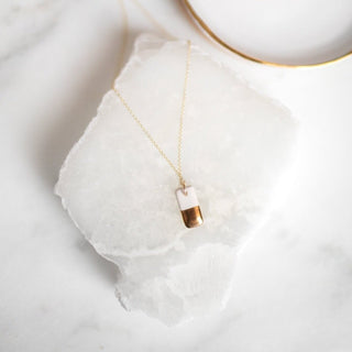 Gold Dipped Bar Necklace in White