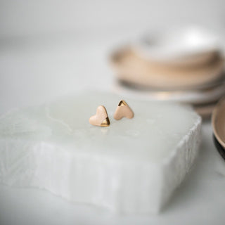 Gold Dipped Heart Studs in Nude Blush