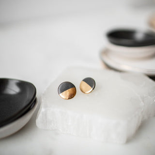 Gold Dipped Disc Studs - Matte Black