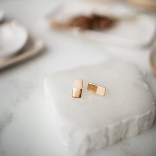 Gold Dipped Bar Studs - Blush