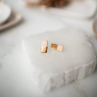 Gold Dipped Bar Studs in Nude Blush