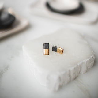 Gold Dipped Bar Studs in Matte Black