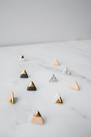 Gold Dipped Triangle Studs in White