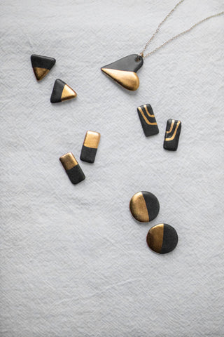 Gold Dipped Disc Studs - Matte Black