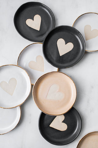 Gold Rim Heart Ring Dish - White