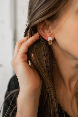 Gold Dipped Bar Studs - White